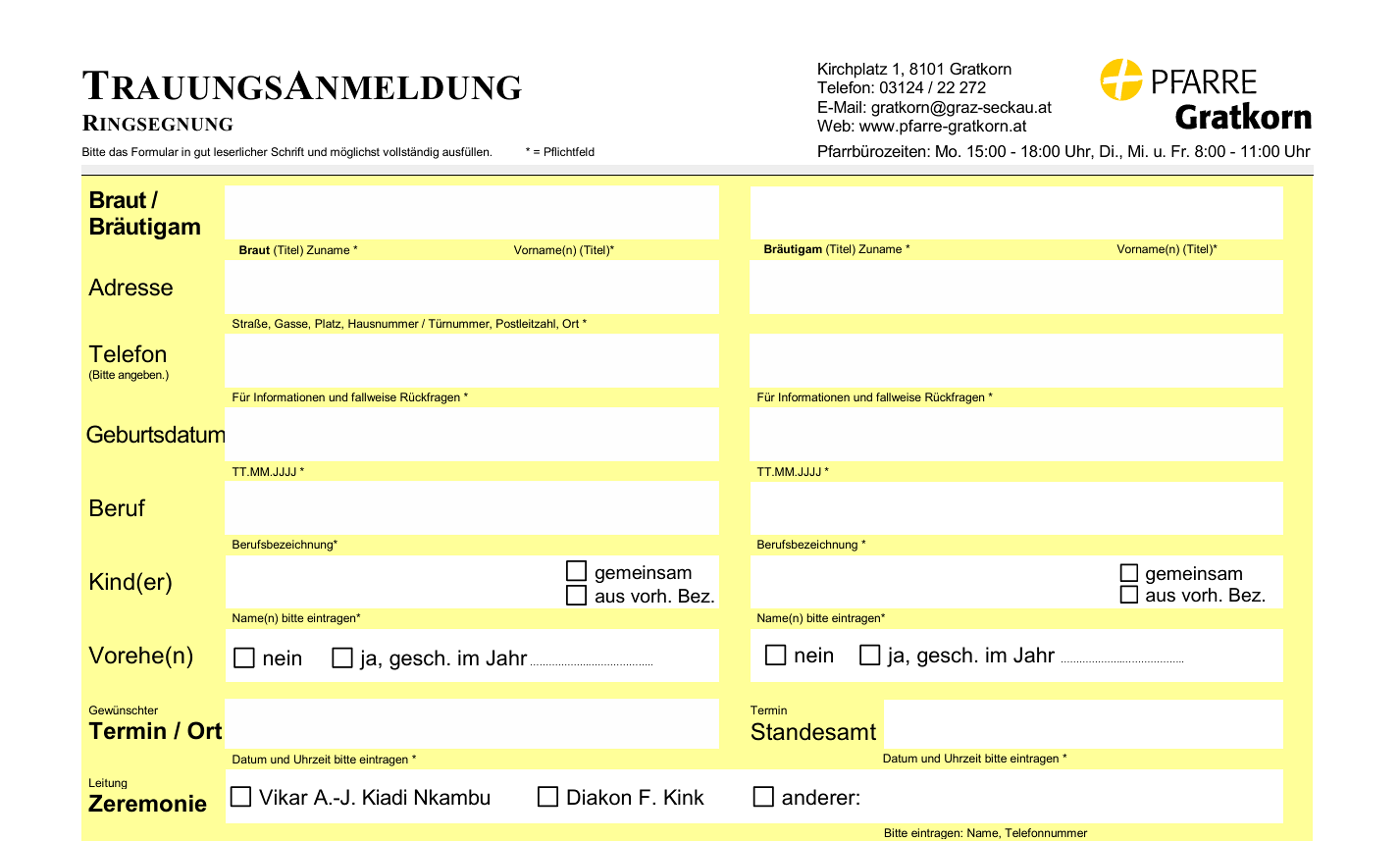 Trauungsanmeldeformular